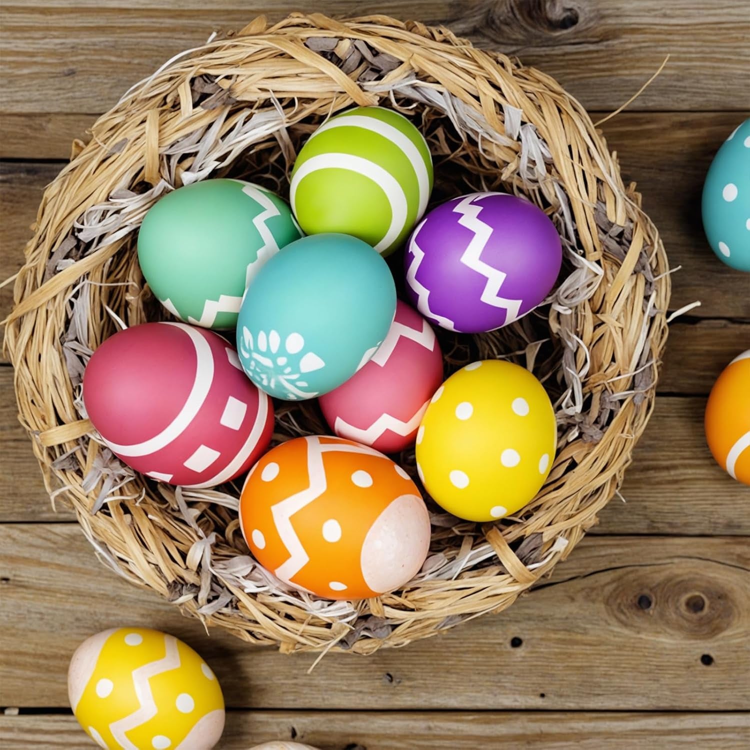 15 PCS Fake Easter Eggs, Wooden Play Kitchen Egg Toys for Kids Dying Painting Egg Hunts Basket