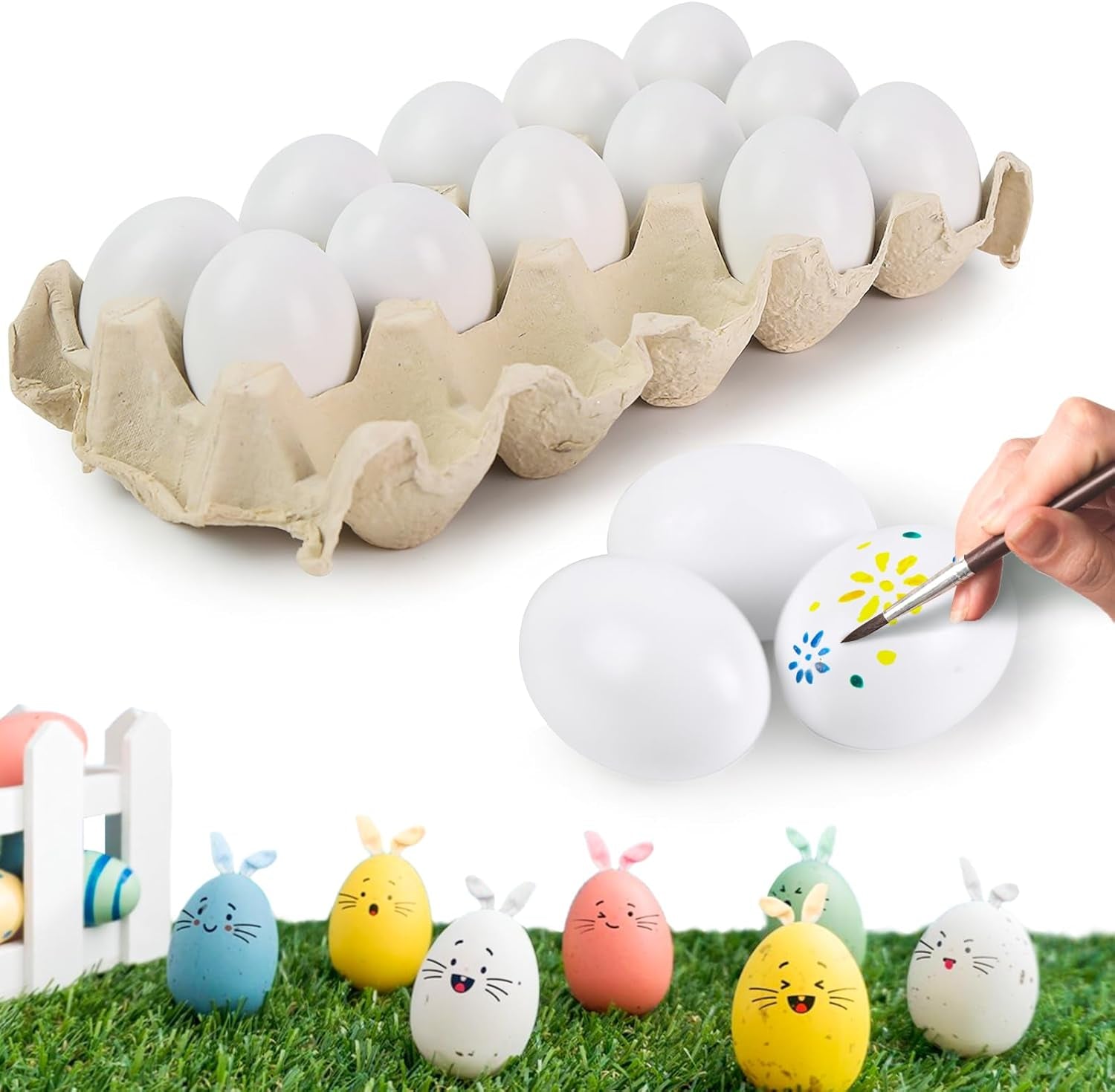 15 PCS Fake Easter Eggs, Wooden Play Kitchen Egg Toys for Kids Dying Painting Egg Hunts Basket