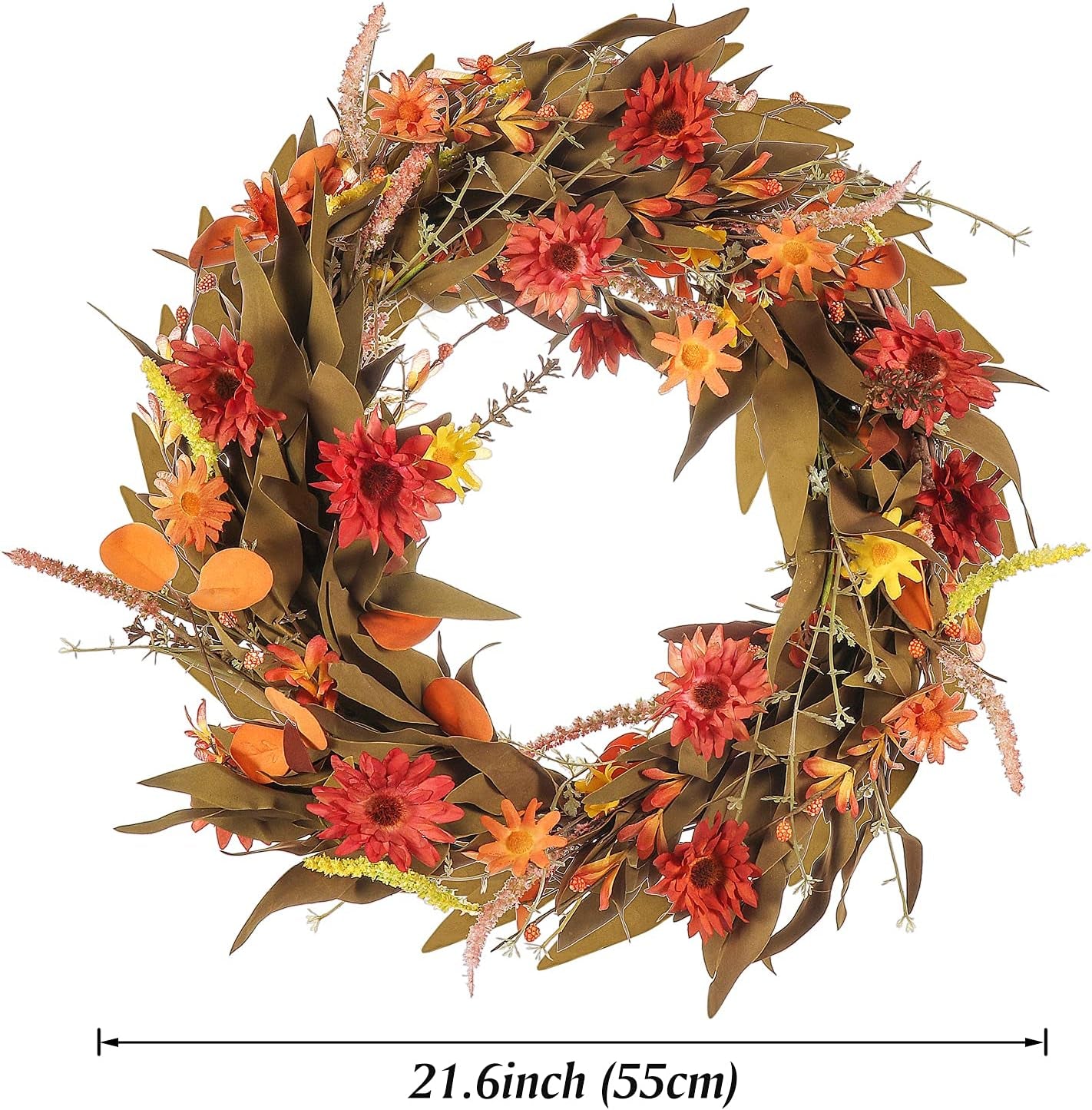Fall Wreaths for Front Door,22 Inch Floral Wreath,Artificial Door Wreath,Autumn Harvest Wreaths for Halloween Easter Thanksgiving Decoration