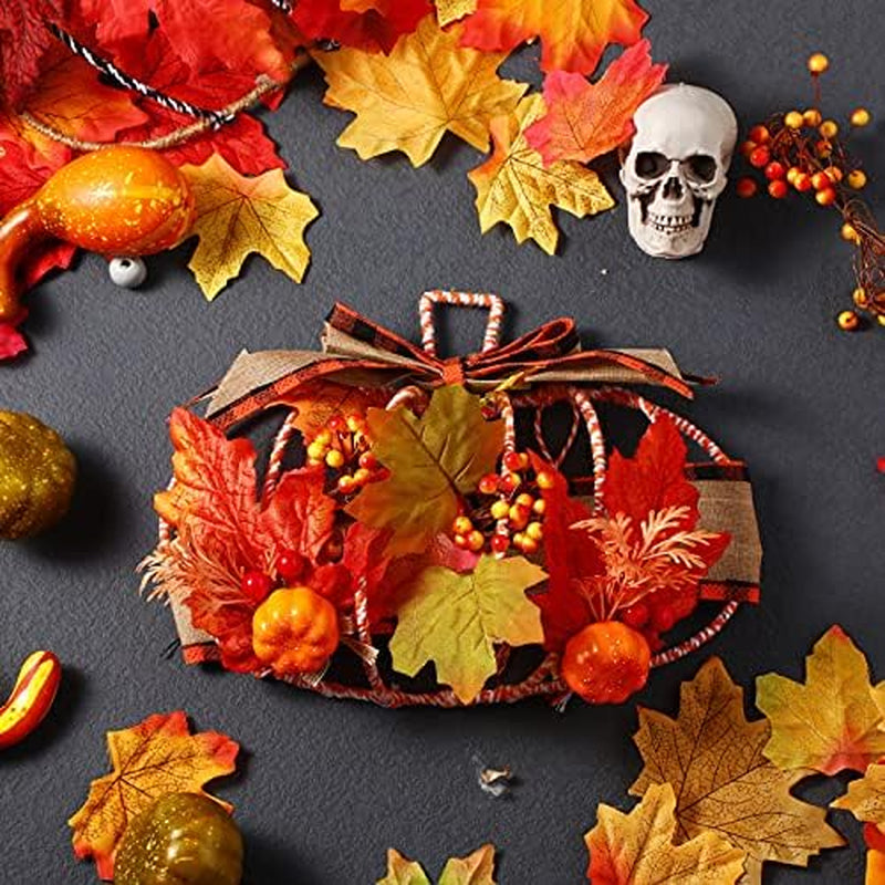 3 Pcs 10 X 7.3 Inches Autumn Pumpkin Shaped Metal Wreath Form Thanksgiving Wire Floral Frame Halloween 3D Pumpkin Wreath Indoor Outdoor Garden Porch Kitchen DIY Craft Decorations
