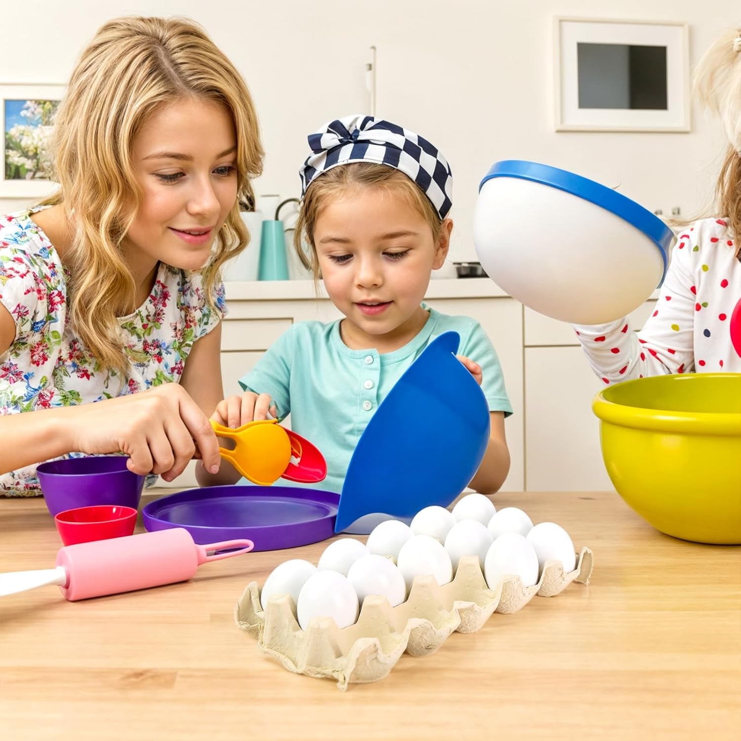 15 PCS Fake Easter Eggs, Wooden Play Kitchen Egg Toys for Kids Dying Painting Egg Hunts Basket