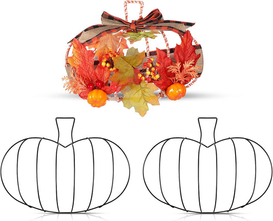 3 Pcs 10 X 7.3 Inches Autumn Pumpkin Shaped Metal Wreath Form Thanksgiving Wire Floral Frame Halloween 3D Pumpkin Wreath Indoor Outdoor Garden Porch Kitchen DIY Craft Decorations