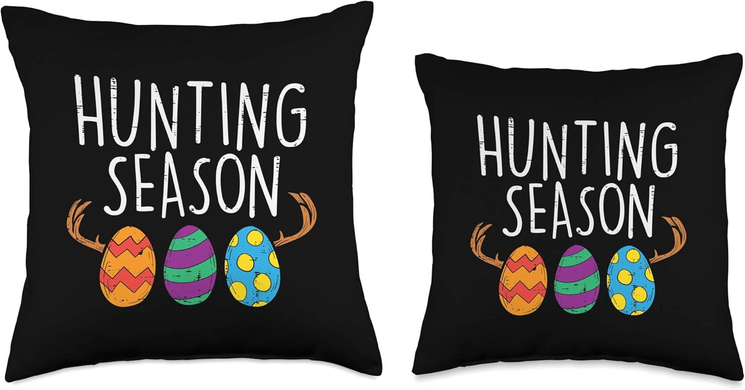 Hunting Season Eggs Deer Funny Easter Day Egg Hunt Hunter Throw Pillow