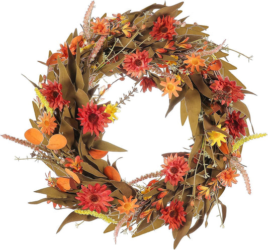 Fall Wreaths for Front Door,22 Inch Floral Wreath,Artificial Door Wreath,Autumn Harvest Wreaths for Halloween Easter Thanksgiving Decoration