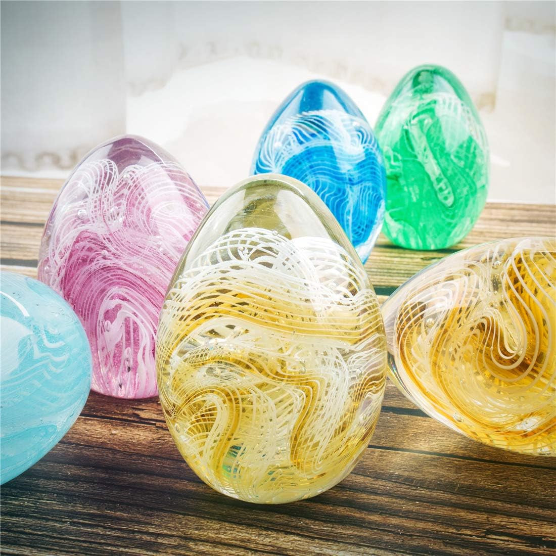Crystal Blessings Paperweight Easter Eggs Blown Glass Art Figurine Collectibles Desk Decor (Green)