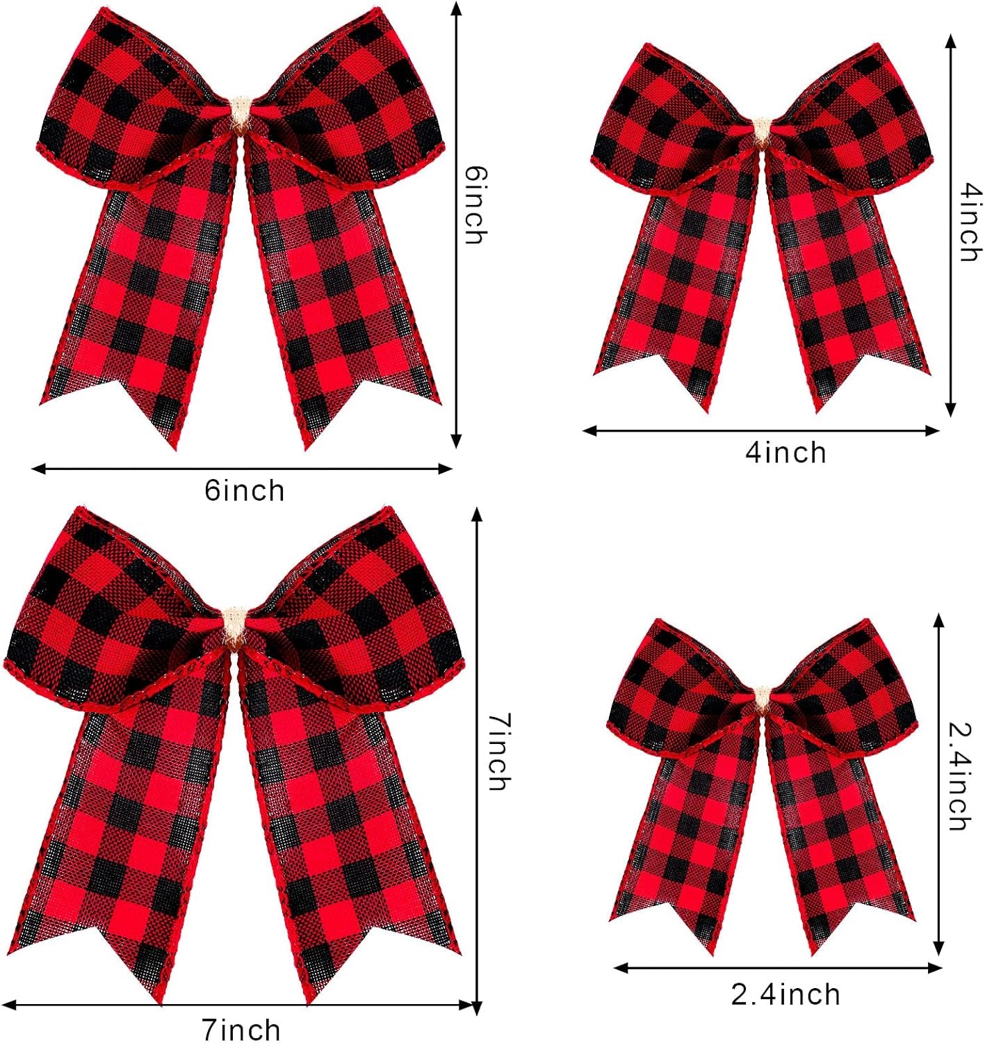 12 Pieces Buffalo Plaid Bows Burlap Decorative Velvet Bows for Wreaths for Valentine Day Gift Wrap Party Decoration(Red and Black,6 X 6 Inch)