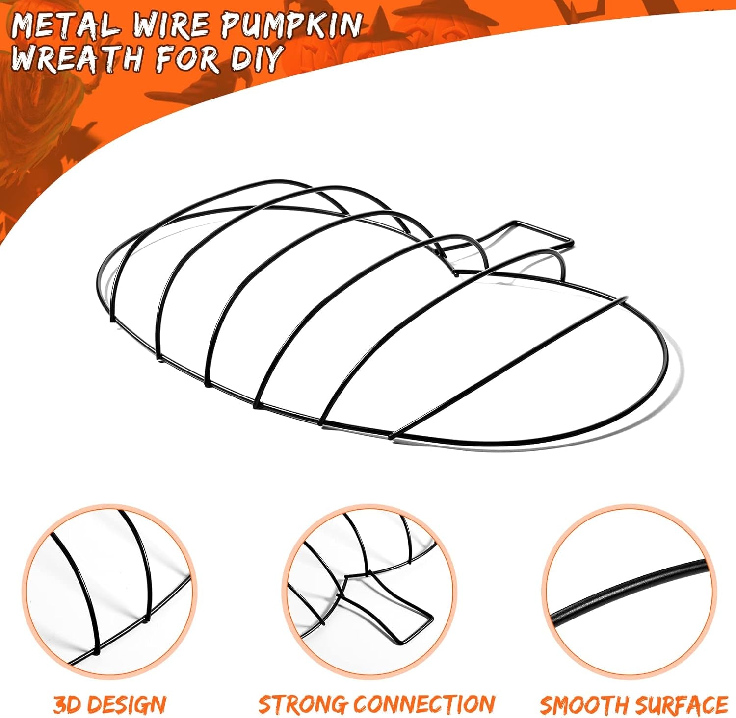 3 Pcs 10 X 7.3 Inches Autumn Pumpkin Shaped Metal Wreath Form Thanksgiving Wire Floral Frame Halloween 3D Pumpkin Wreath Indoor Outdoor Garden Porch Kitchen DIY Craft Decorations