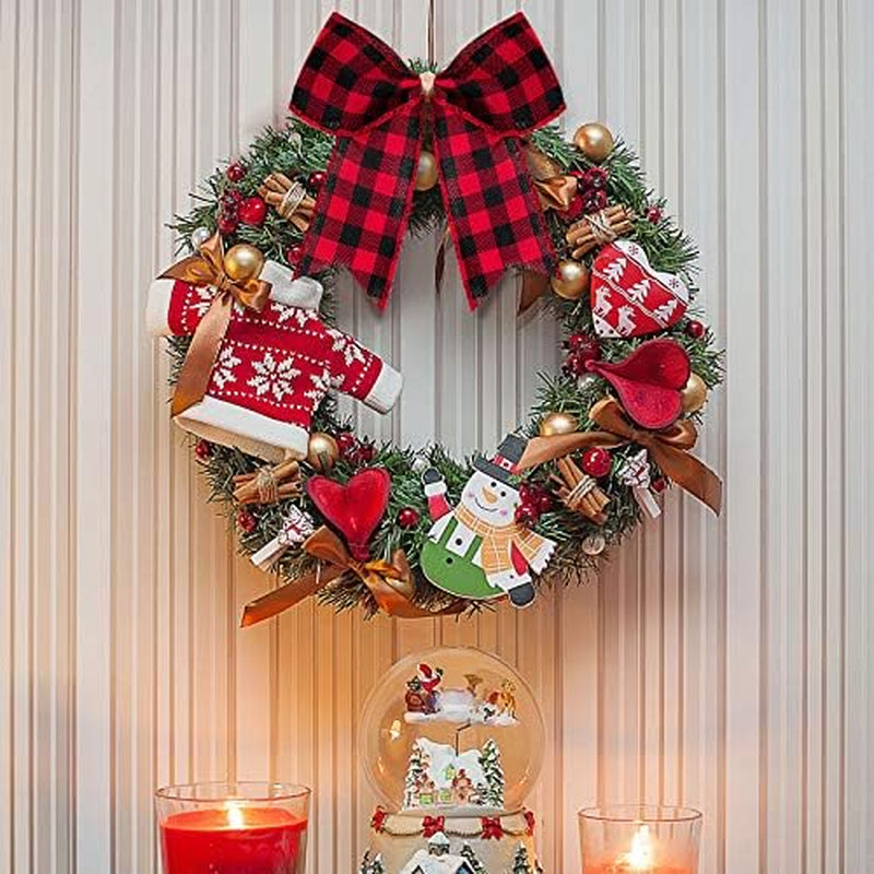 12 Pieces Buffalo Plaid Bows Burlap Decorative Velvet Bows for Wreaths for Valentine Day Gift Wrap Party Decoration(Red and Black,6 X 6 Inch)
