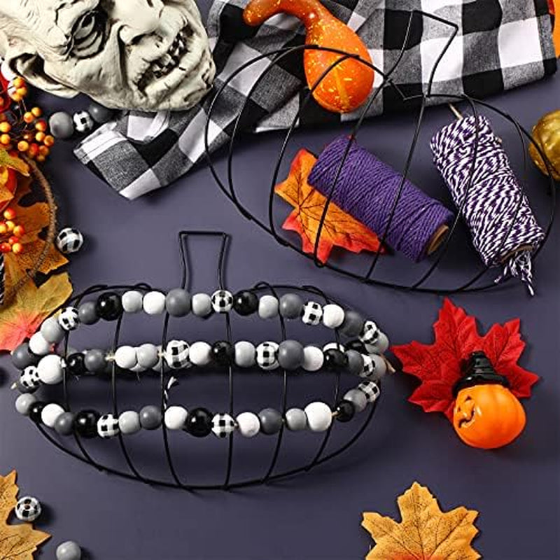 3 Pcs 10 X 7.3 Inches Autumn Pumpkin Shaped Metal Wreath Form Thanksgiving Wire Floral Frame Halloween 3D Pumpkin Wreath Indoor Outdoor Garden Porch Kitchen DIY Craft Decorations