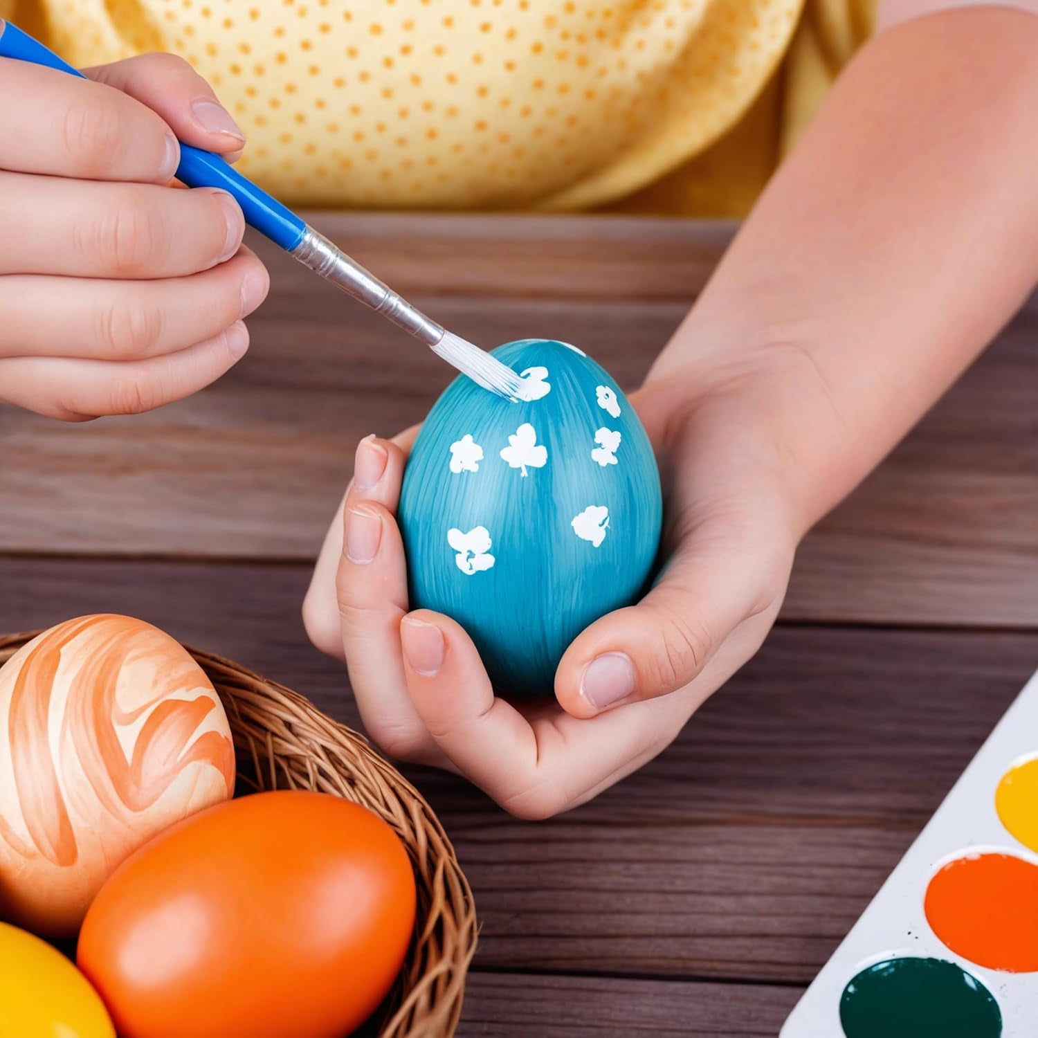 15 PCS Fake Easter Eggs, Wooden Play Kitchen Egg Toys for Kids Dying Painting Egg Hunts Basket