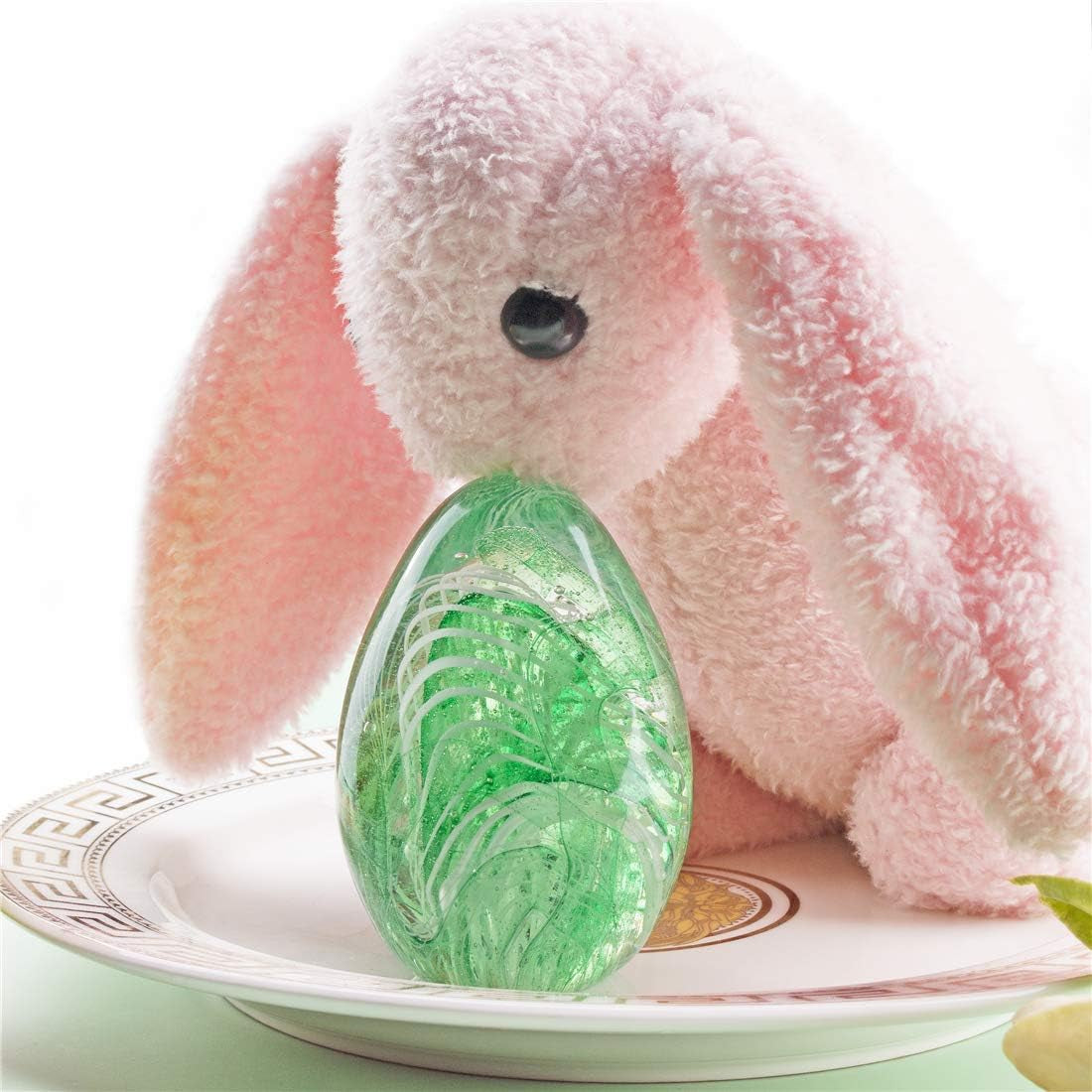 Crystal Blessings Paperweight Easter Eggs Blown Glass Art Figurine Collectibles Desk Decor (Green)