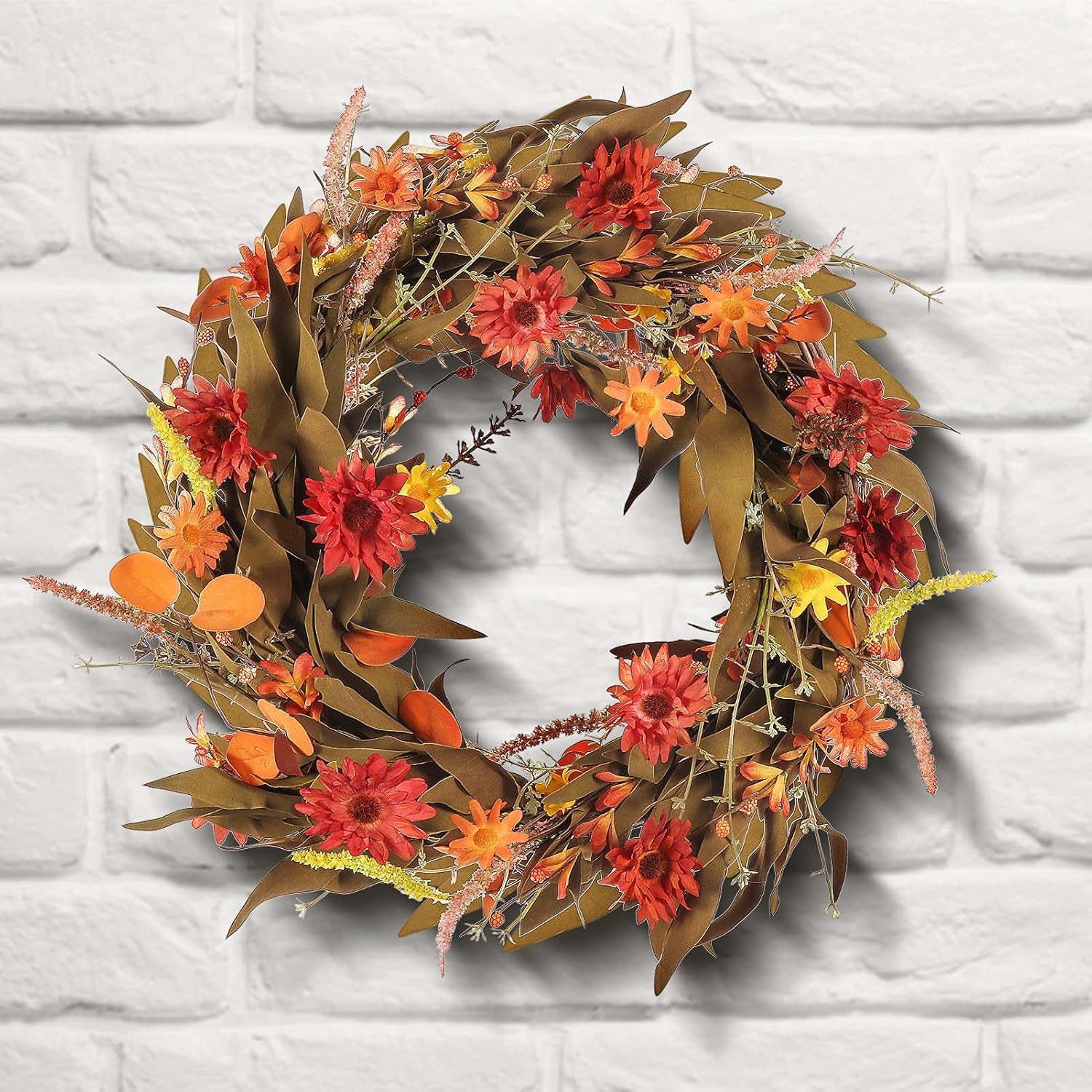 Fall Wreaths for Front Door,22 Inch Floral Wreath,Artificial Door Wreath,Autumn Harvest Wreaths for Halloween Easter Thanksgiving Decoration