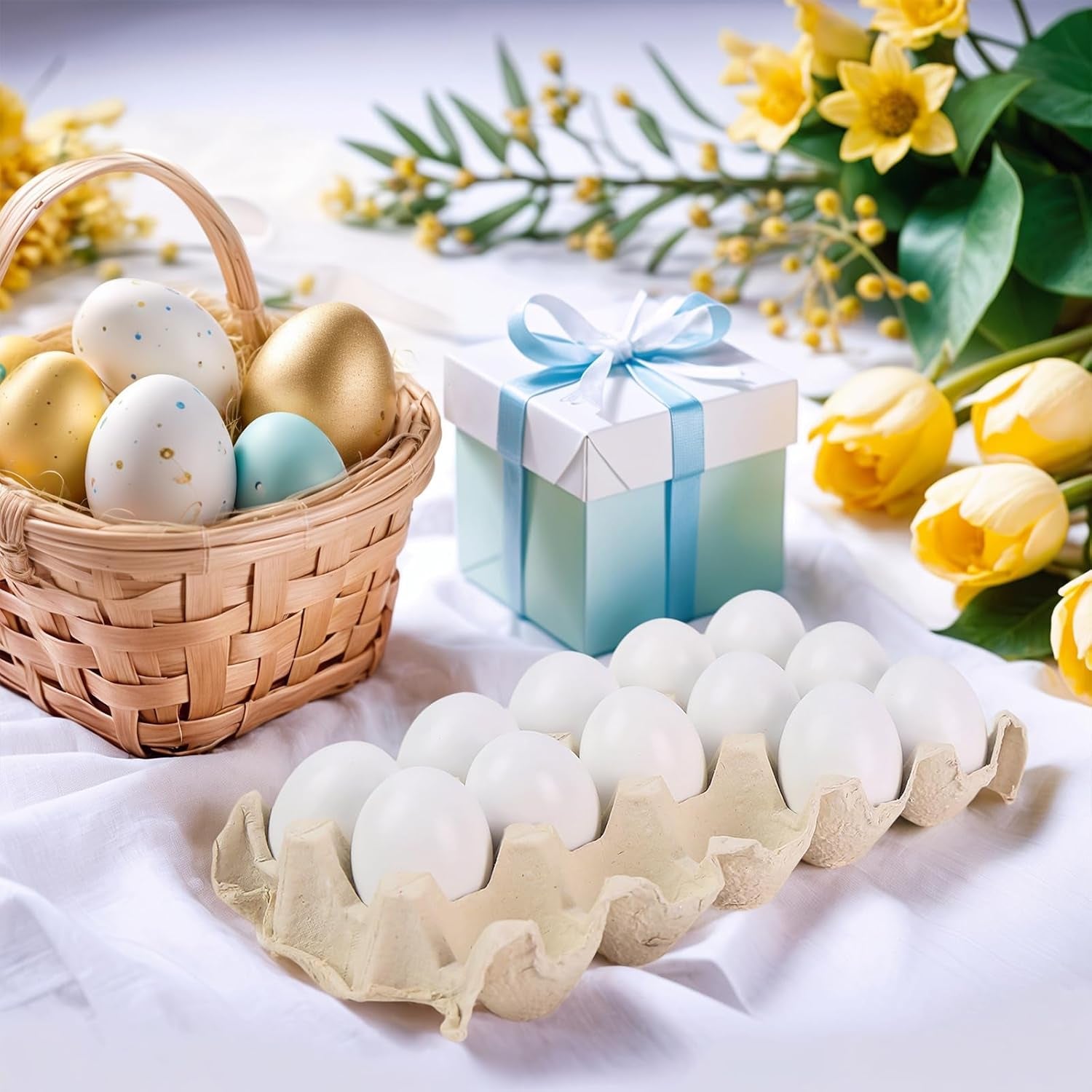 15 PCS Fake Easter Eggs, Wooden Play Kitchen Egg Toys for Kids Dying Painting Egg Hunts Basket