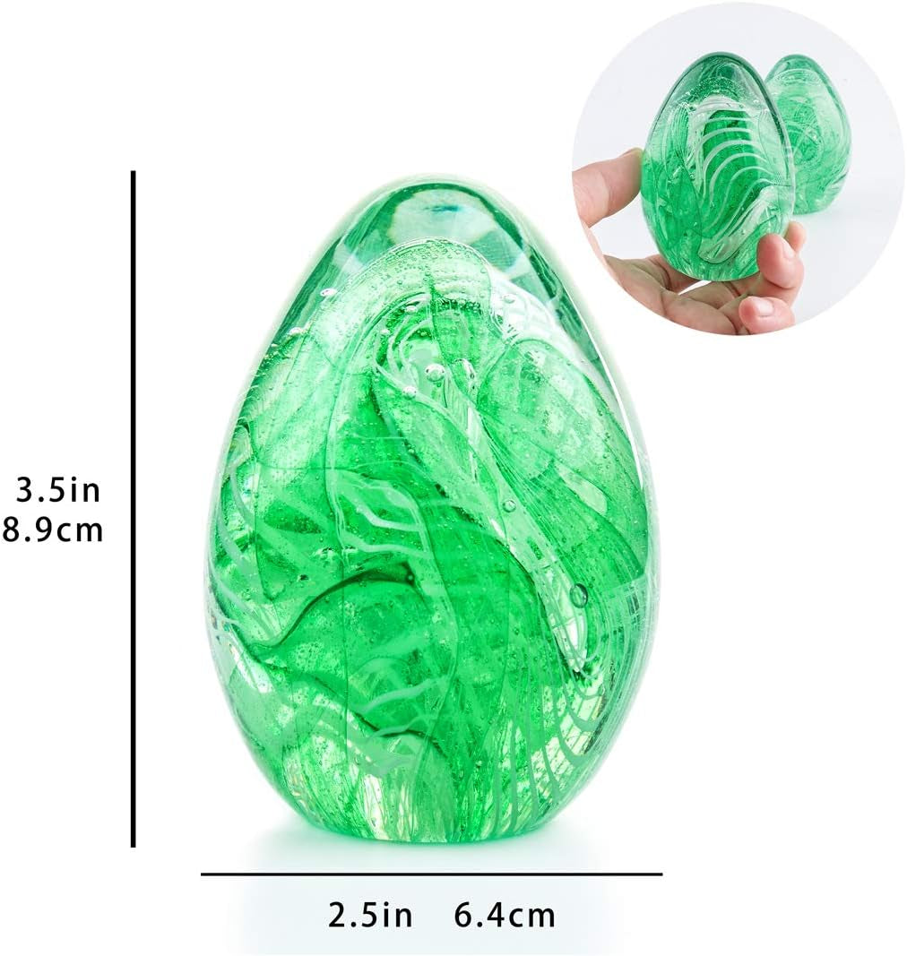 Crystal Blessings Paperweight Easter Eggs Blown Glass Art Figurine Collectibles Desk Decor (Green)